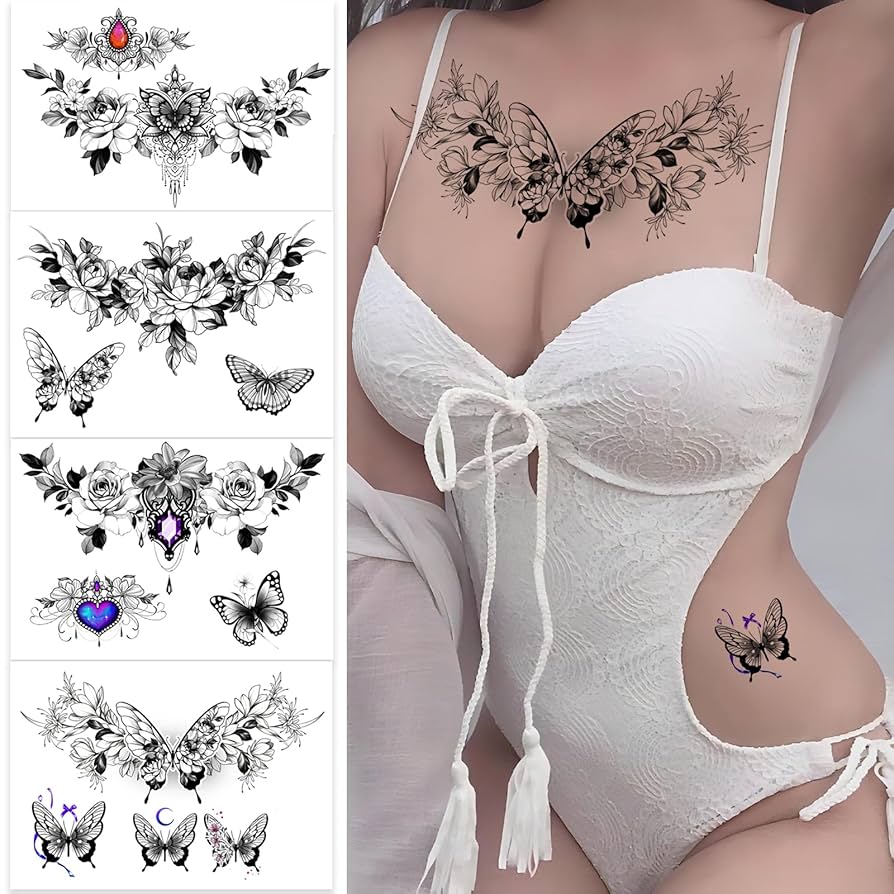 Amazon.co.jp: ROARHOWL 蝶の花の入れ墨、超セクシーな偽の